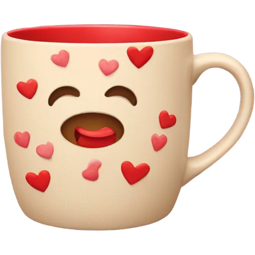 beige mug with red hearts around it emoji