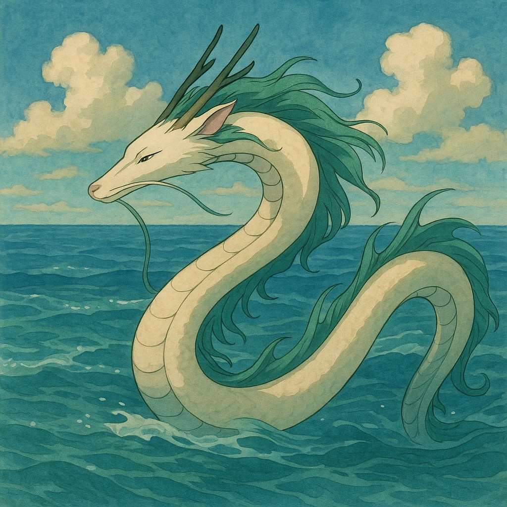 water dragon, elegant and flowing, ghibli-inspired style emoji