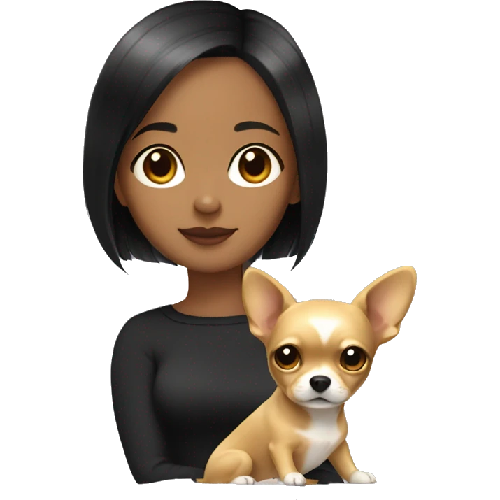Girl with black shoulder-length hair with a short-hair golden chihuahua  emoji