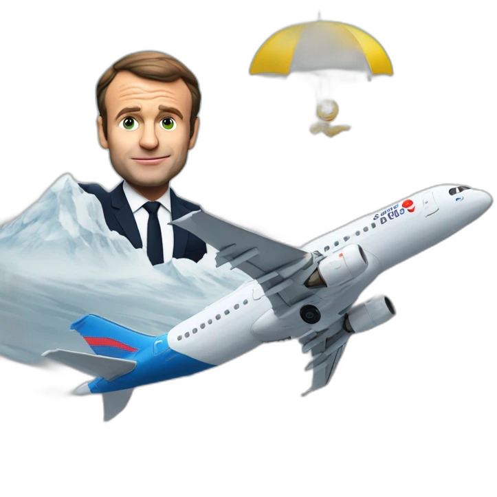 macron prend l'avion énerver en mangent une glace emoji