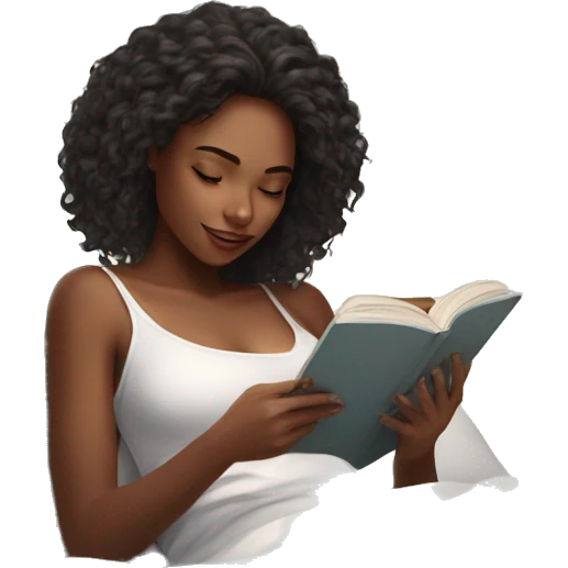 Beautiful girl in white top reading in bed emoji