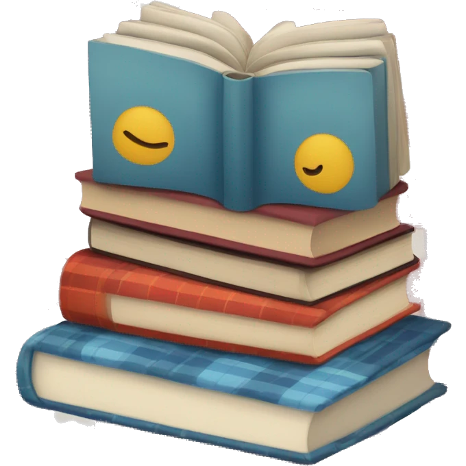 Books stacked on plaid blanket emoji