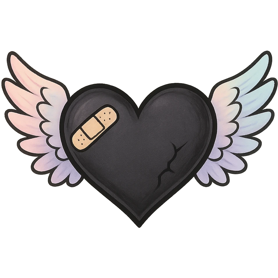 emo heart with pastel wings emoji