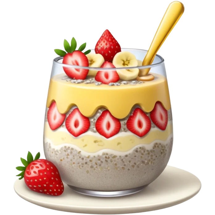 chia seed pudding with strawberry and banana toppings emoji