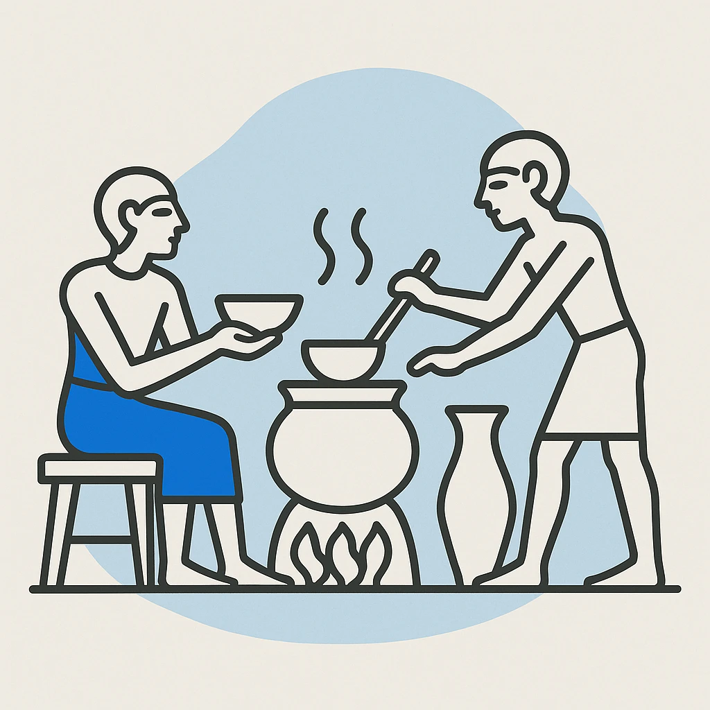 ancient Egyptian cooking scene in hieroglyphic style emoji