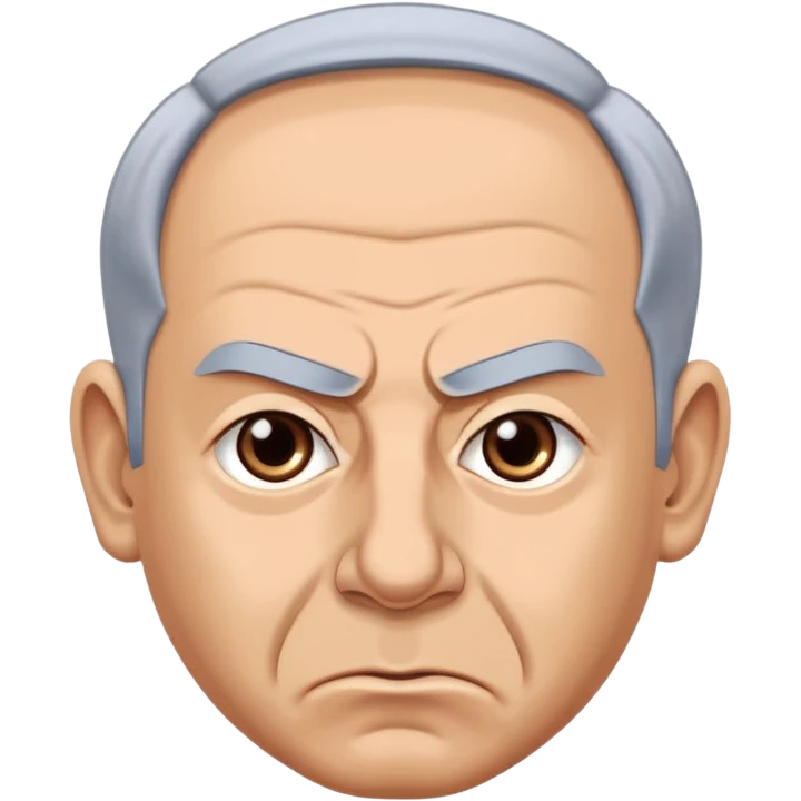 Create a highly recognizable emoji-style illustration of Benjamin Netanyahu, with angry facial features, exaggerated expressions, and a cartoonish look, focusing on clear and iconic shapes, flat colors, and a clean vector style emoji