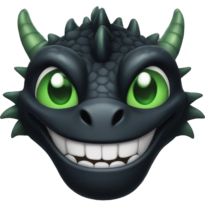 Black dragon with green eyes smiling emoji