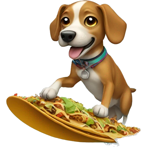 a dog surfing on a taco emoji
