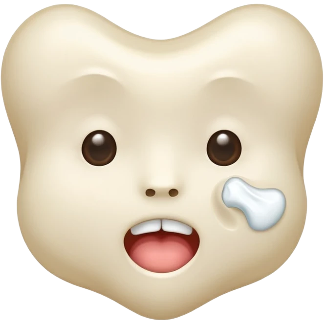 wisdom tooth with a cute face, blind eyes, shy expression emoji