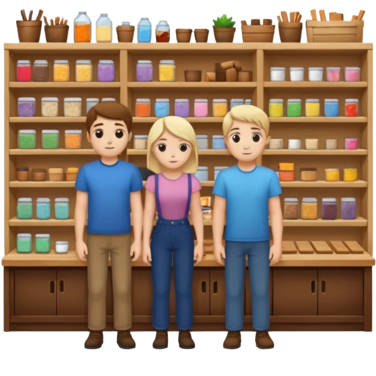 2 grown characters + small shop emoji