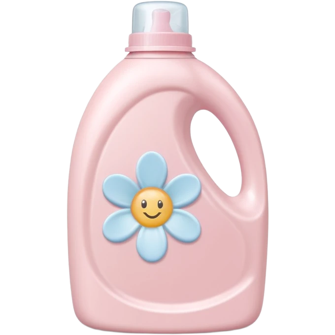 pastel pink plastic bottle of fabric softener, curved shape, rounded screw-top cap, subtle droplet or flower icon, no text, 3D-rendered, minimal, realistic, soft shadows, gentle highlights, no anthropomorphic features, no fabric, transparent background, emoji scale emoji