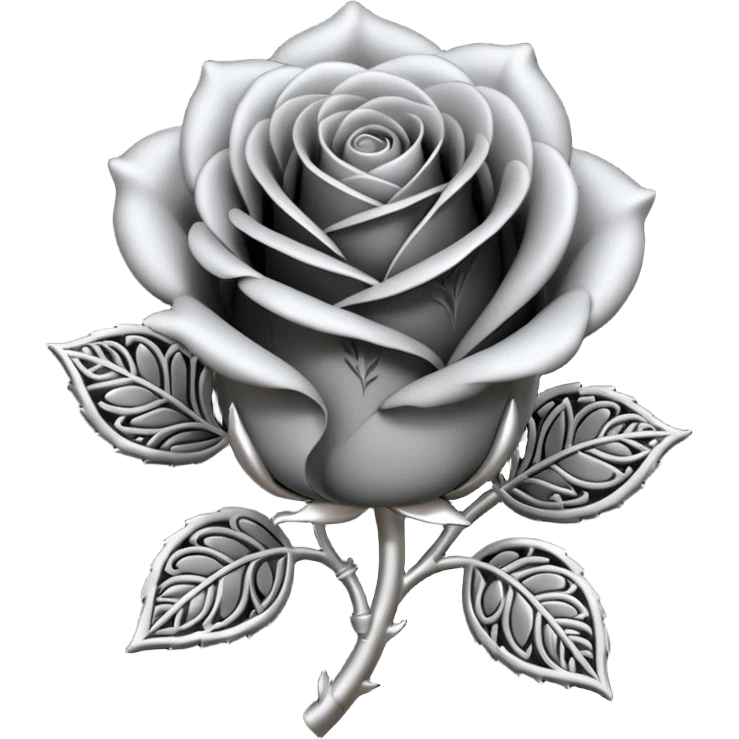 Black and silver filigree rose bud, 3D, extremely detailed design emoji