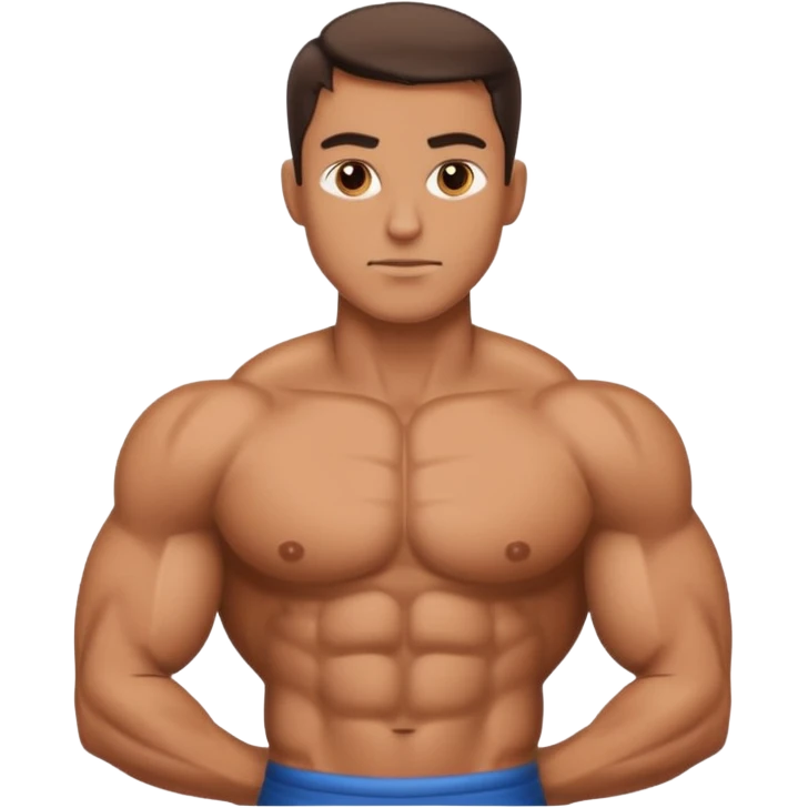 Create a buffed and defined chest view. Make chest closer in emoji. Like this one, but without emojis in his body. Also, make chest part closer emoji