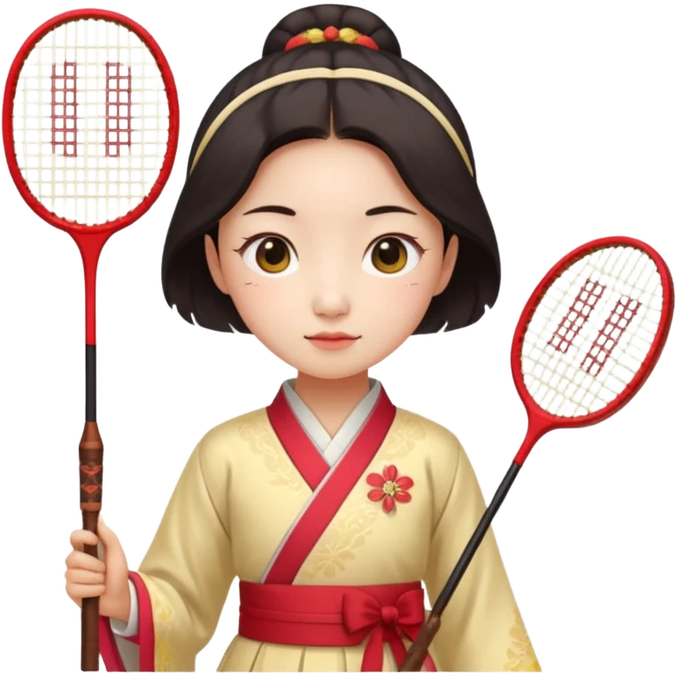 ancient gongsam girl with 1 badminton racket, red emoji
