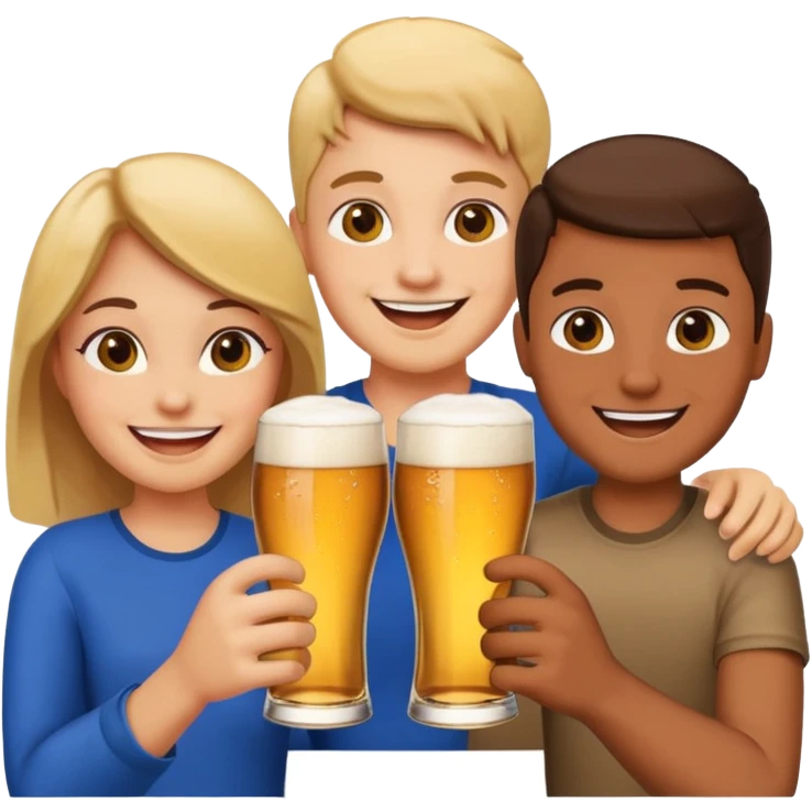 group of friends clinking beer glasses in pub, cheerful atmosphere, emoji style emoji
