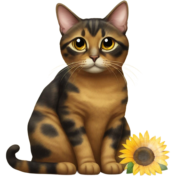 Tortie cat with sunflower  emoji