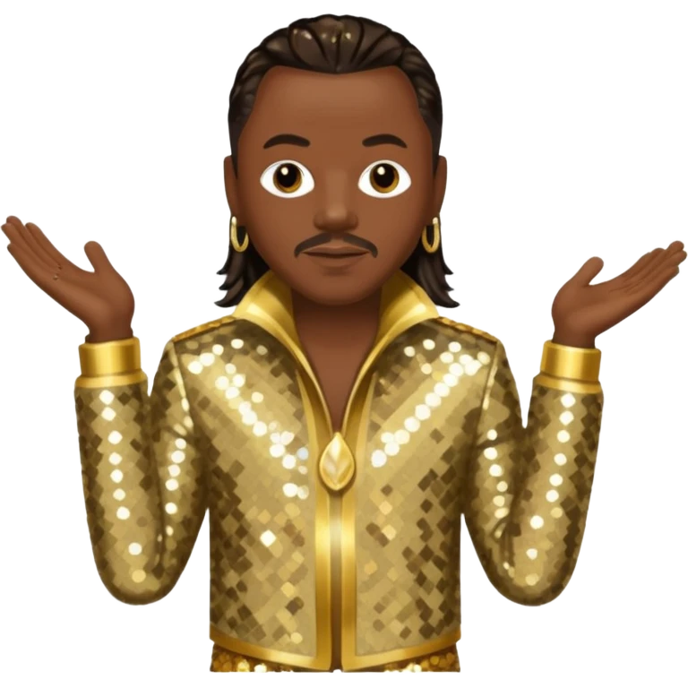 Philip Bailey from Earth, Wind & Fire with dark brown hair, gold sequin outfit emoji