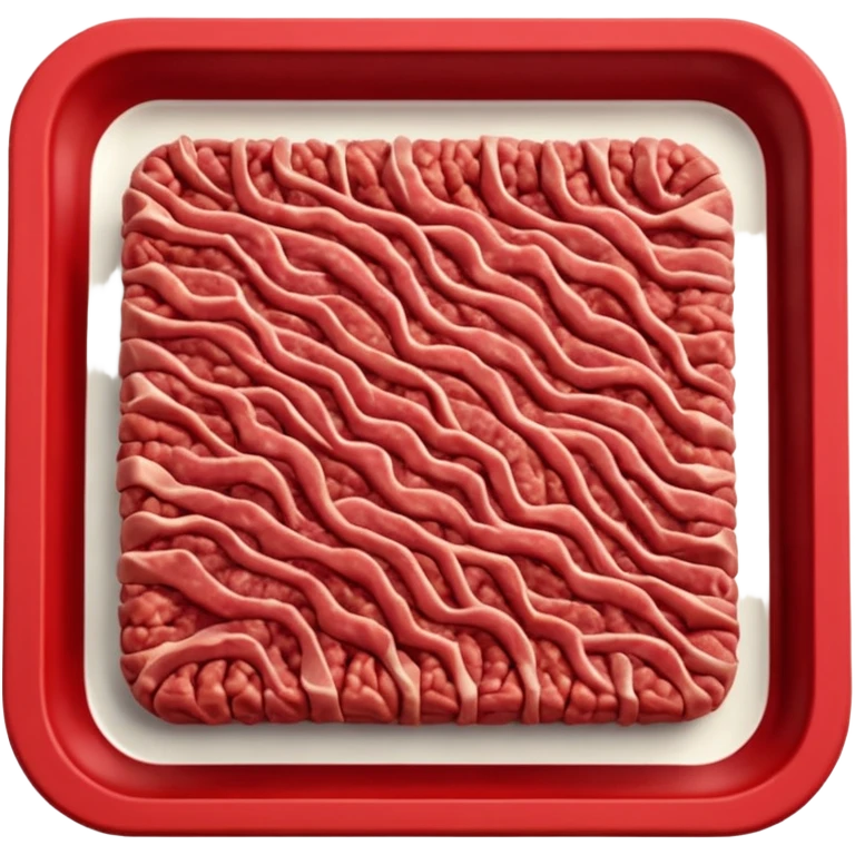A 3D cartoon tray of raw minced meat with a textured surface, red color, simple background, Memoji-style realism. emoji
