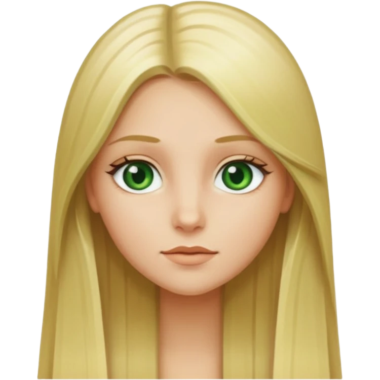 dziewczyna z długimi prostymi blond włosami i zielonymi oczami emoji