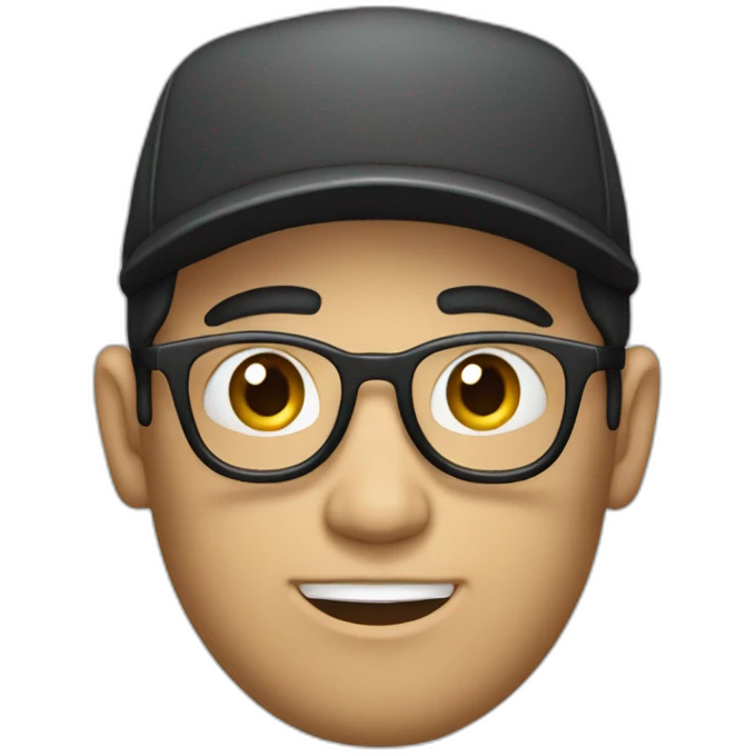 dark-haired developer in a cap with a macbook emoji