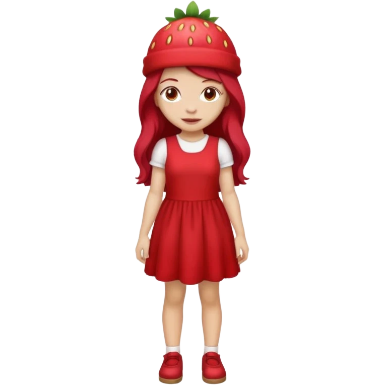 Strawberry shortcake human girl full body and legs with a strawberry hat on her red hair and dress without a cake emoji