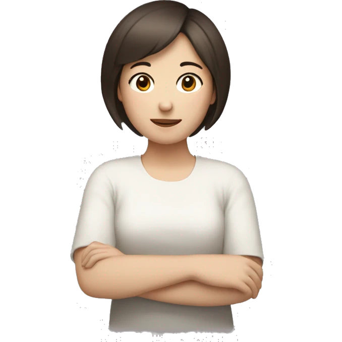 Brunette short haired women who is half white half Korean opening her arms to give someone a hug emoji