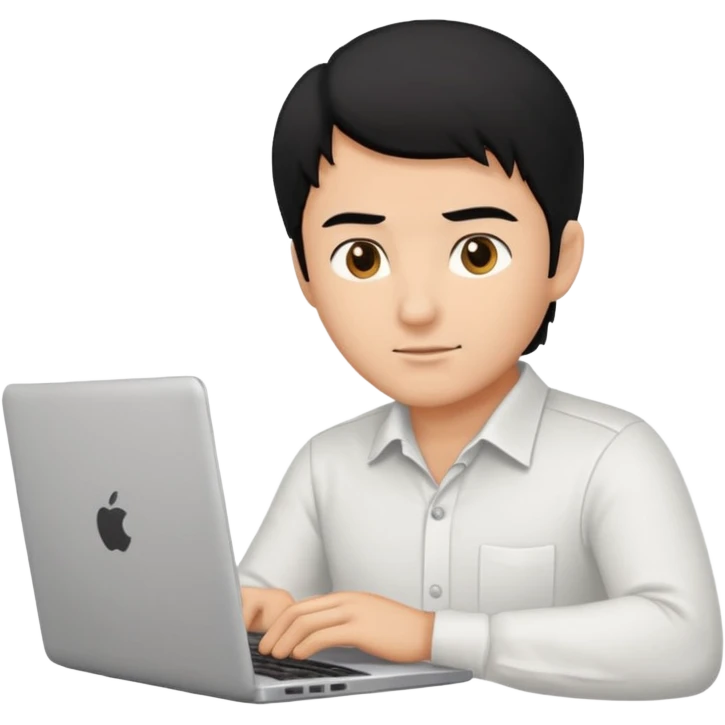 a fair man with black hair working on laptop , front view emoji