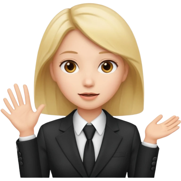 a girl in a suit tells a group of people something emoji