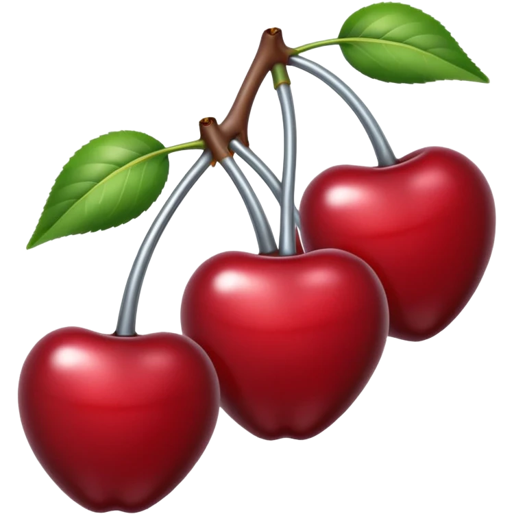 A pair of cherries emoji made of liquid silver chrome, smooth rounded shapes, glossy metallic surface, subtle sensual vibe, luxury sexy aesthetic, iOS emoji style, centered, clean white background emoji