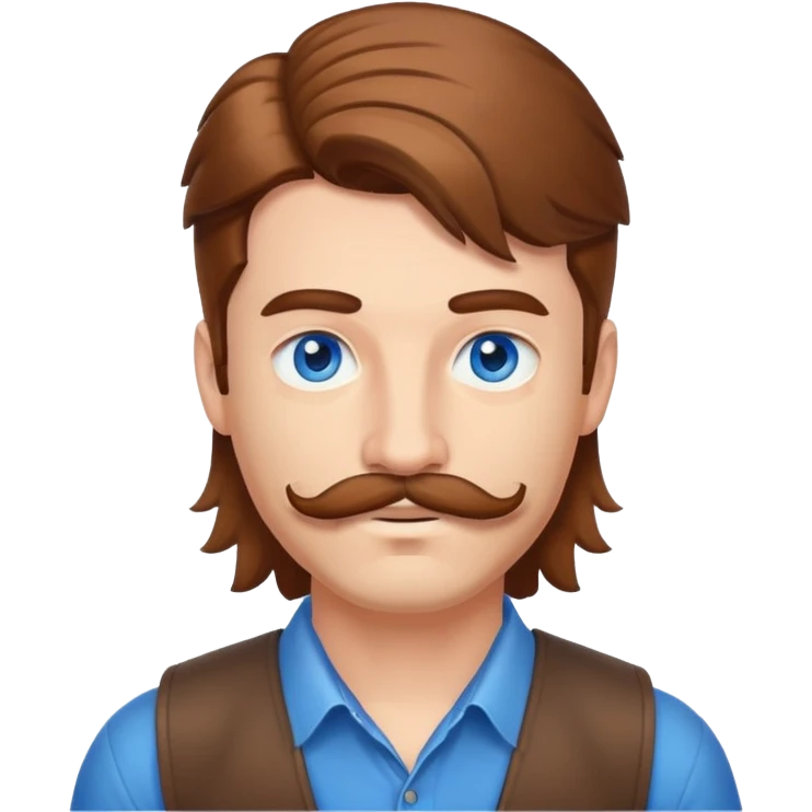 Guy with brown mullet and BLUE EYES and mustache emoji