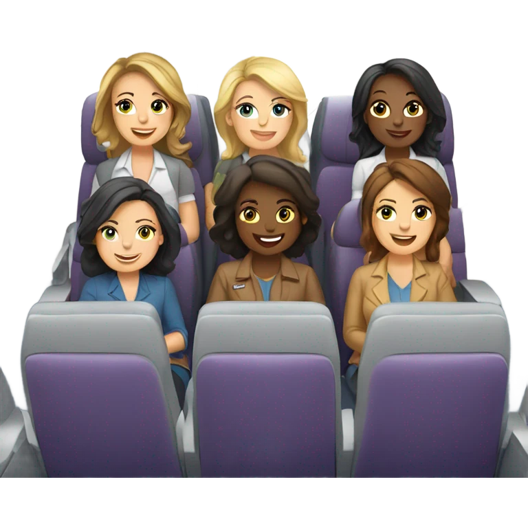 Group of 6 Caucasian women riding in a airplane  emoji