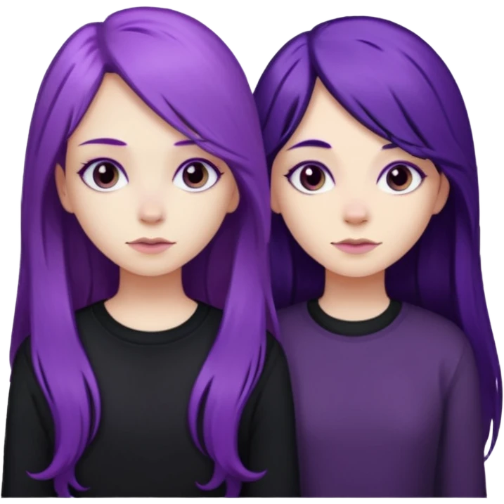 faz duas raparigas menos gótica mas com cabelo roxo comprido e outra cabelo roxo mais escuro e camisola preto emoji