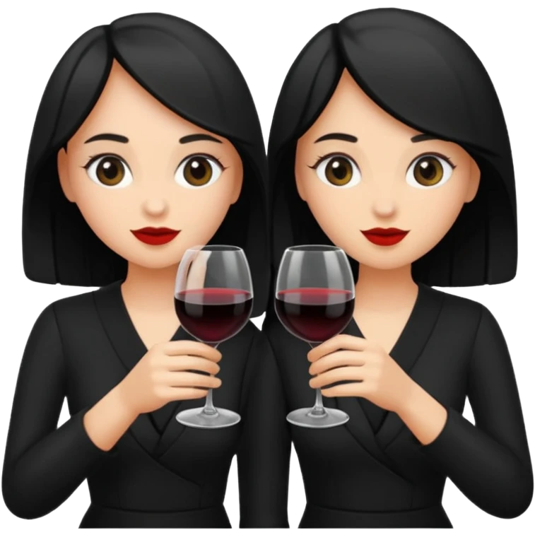 2 girls in black drinking wine emoji