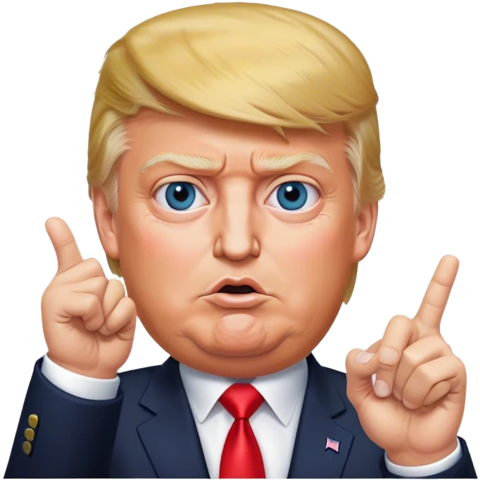 Super realistic Donald Trump pointing index finger up, realistic face emoji