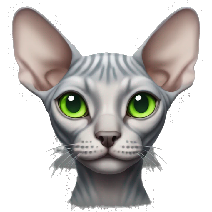 stripped grey sphynx cat with green eyes  emoji