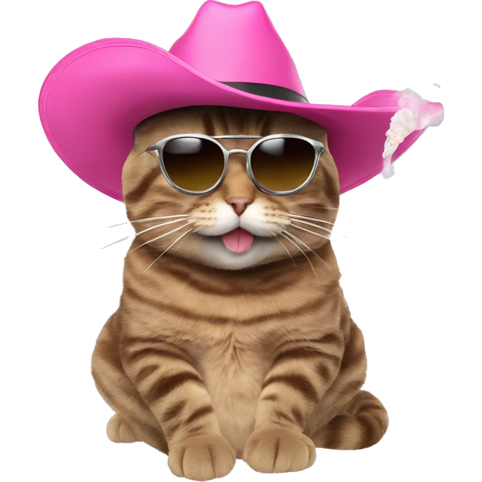 Cat smoking out of a bong with sunglasses and a pink cowboy hat on  emoji