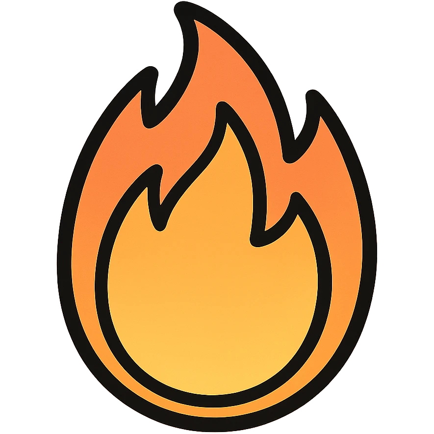 fire streak emoji, flat style, blue to orange gradient, no face, compact and bold, like a streak button, matching reference image emoji