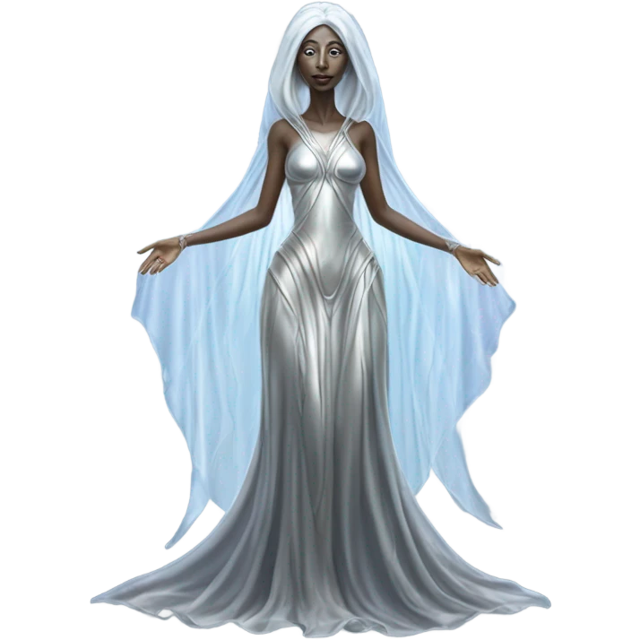alien Pleiadian female in silver dress, full figure emoji