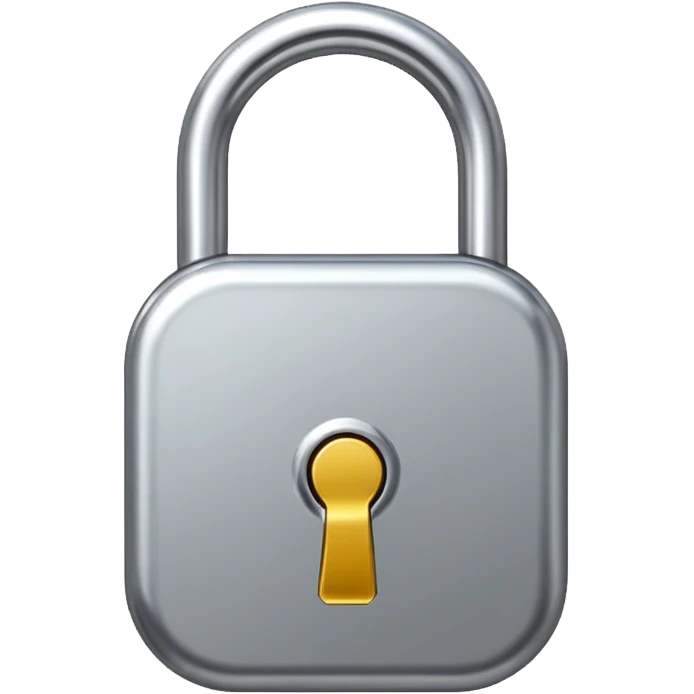 Chrome silver lock emoji, iOS emoji style, smooth metallic surface, rounded edges, reflective highlights, minimalistic emoji