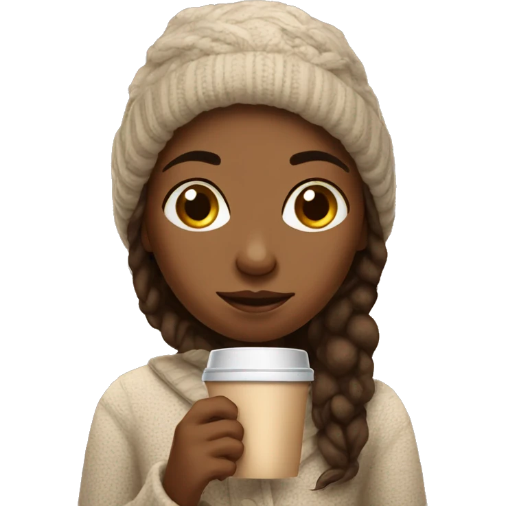 brown cozy girl with coffe emoji