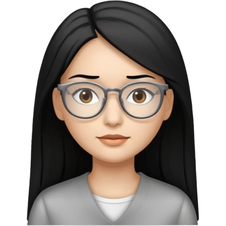 Cabelo preto liso olhos castanho cor da pele prata óculos mulher cabelos compridos emoji
