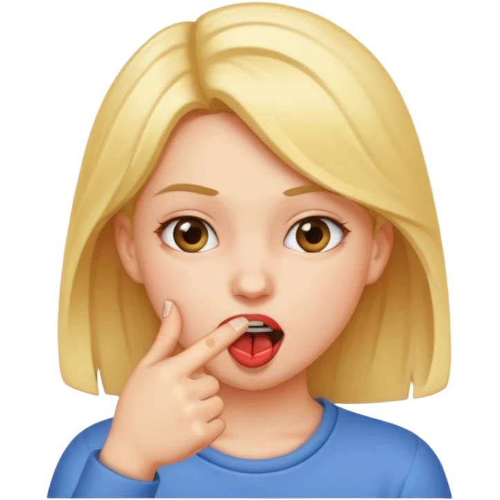 Chica mordiendose el dedo índice doblado emoji