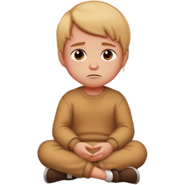 small child sitting sadly with a street on fire behind him, apple style emoji emoji