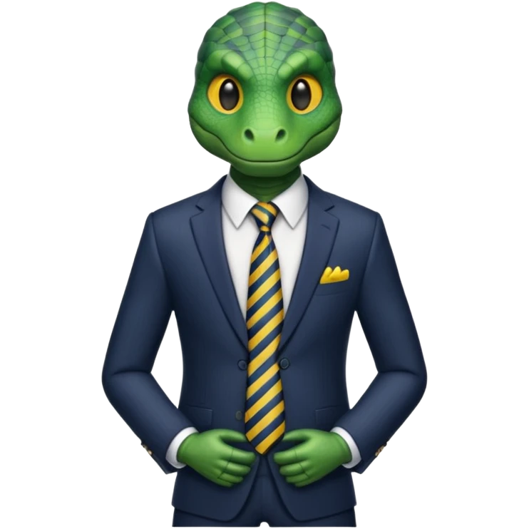 A reptilian humanoid dressing a suit, striped tie, human emoji style emoji