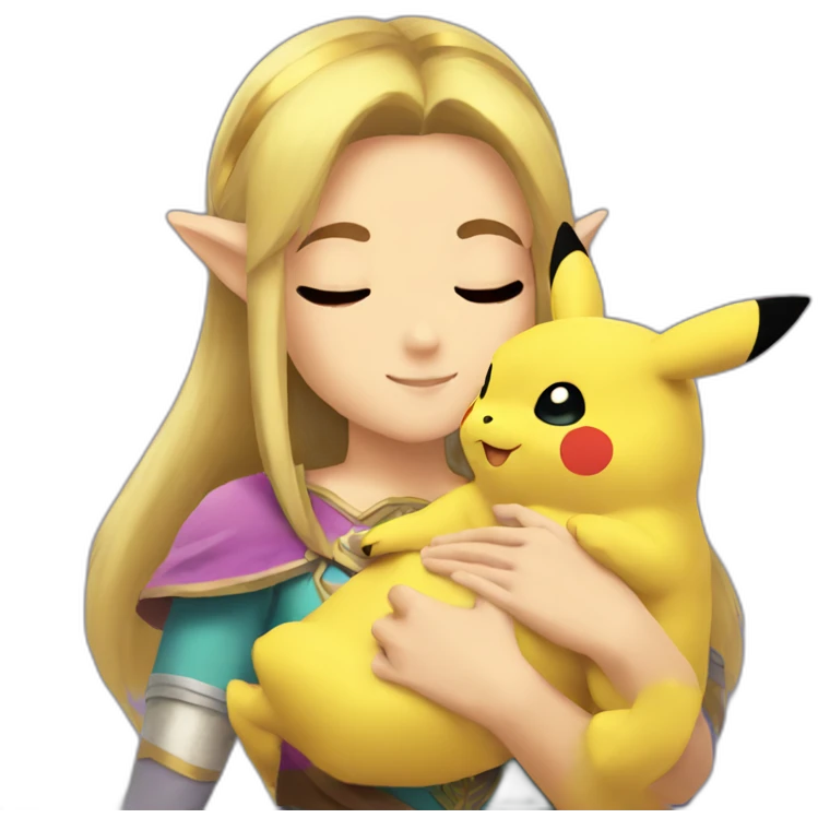 Princess Zelda cuddling a pikachu emoji
