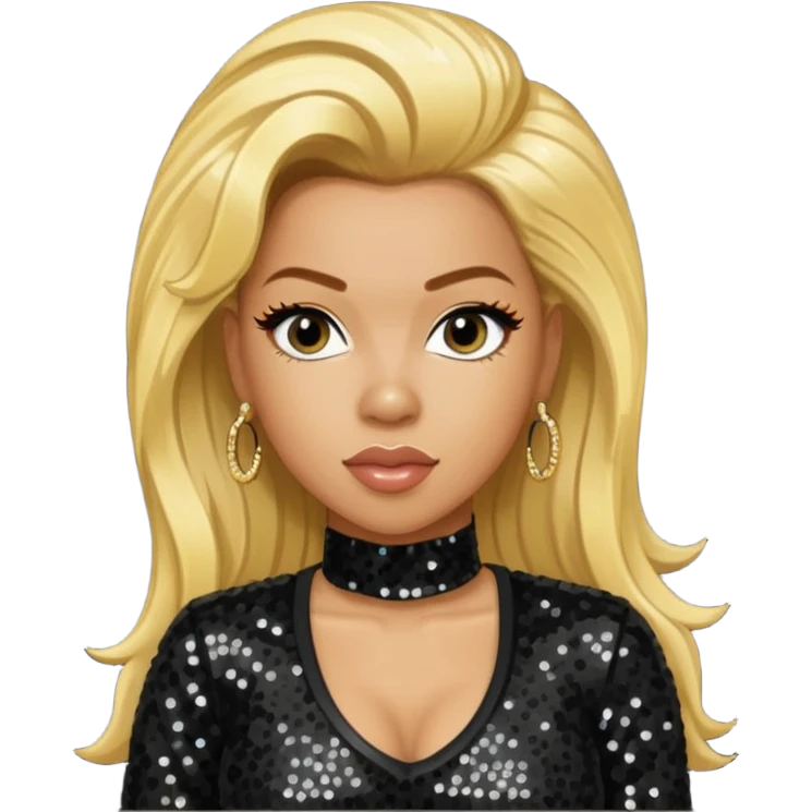 Keyshia Cole with golden blonde hair, black sequin outfit emoji
