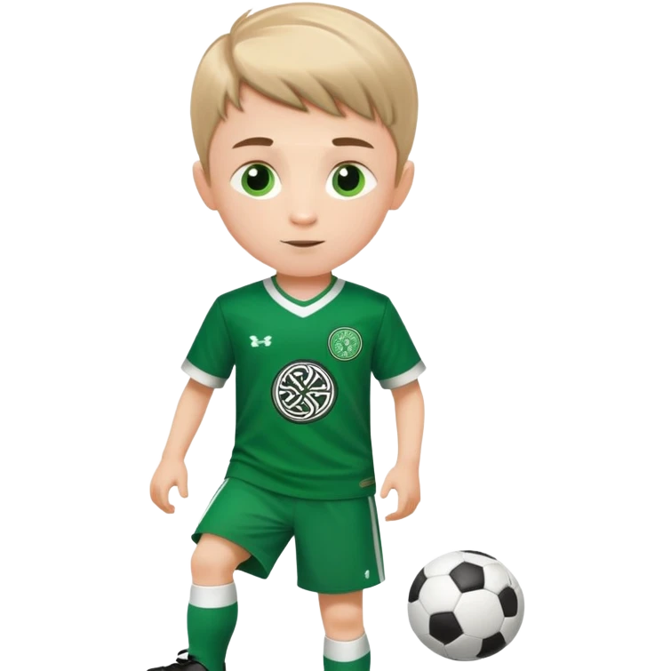 6 years old boy playing soccer wearing celtic uniform ( jersey) # 17 in the jersey !  emoji