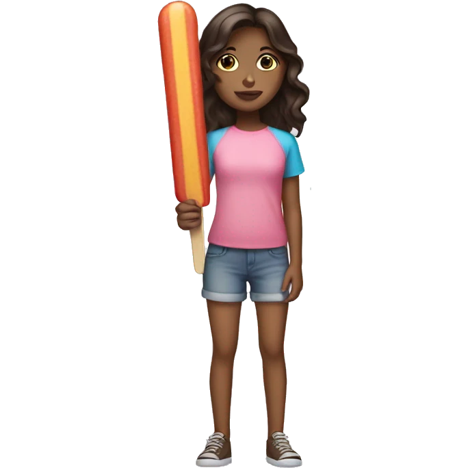brunette girl with long popsicle  emoji