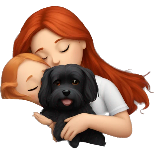 Red hair girl sleep with her maltese black dog emoji
