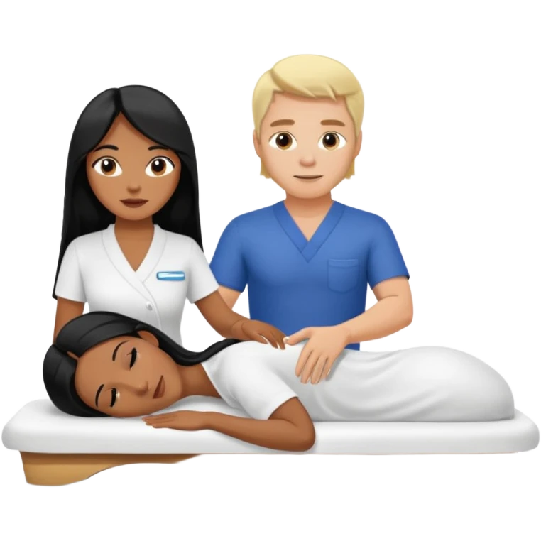 Philippines woman with long hair is getting a massage  from a blond white man emoji